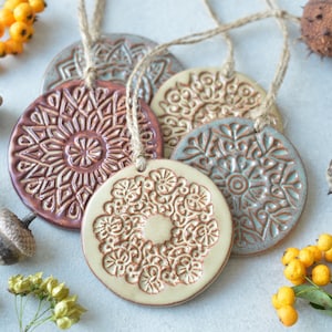 Christmas ornaments, ceramic decorations, earthy decor, terracotta ornaments, housewarming gift, Set of 5 image 1