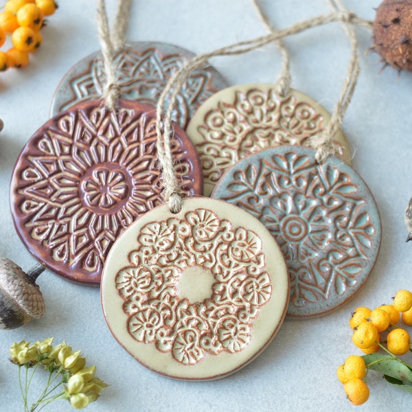 Christmas ornaments, ceramic decorations, earthy decor, terracotta ornaments, housewarming gift, Set of 5