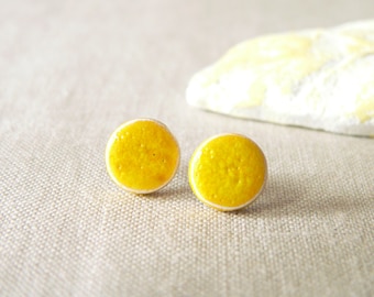 Yellow ceramic earring minimalist modern jewelry surgical steel stud