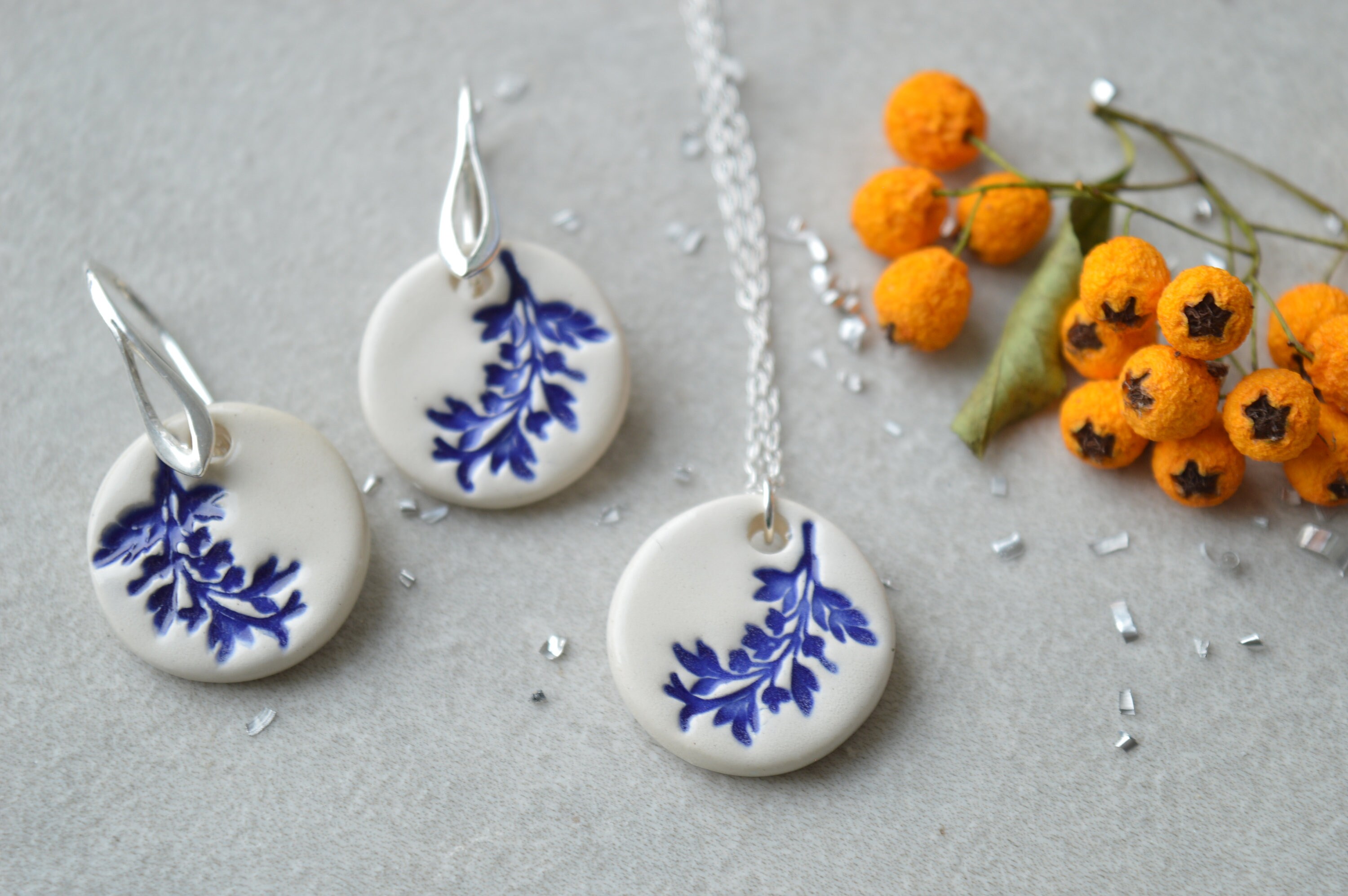 Pendant Necklace DIY Craft Kit, Blue Tassel Ceramic Jewelry Making