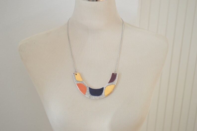 Colorblock statement necklace, handmade geometric ceramic jewelry, Christmas gifts for her image 5