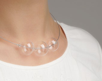 Clear glass bubble necklace • Sparkle modern beaded statement jewelry • Unique elegant fancy handmade fashion