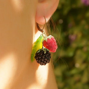 Blackberry Raspberry Earrings • Fruit Dangle Earrings • Berry Jewelry Gift • Colorful Nature Earrings • Cute Summer Food Jewelry for Her
