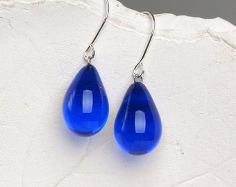 Dark blue drop earrings Small blue teardrop earrings Cobalt blue tear drop earrings Small drop earrings Deep blue teardrop earrings dangle