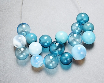 Blue bib necklace Big blue necklace Bold chunky necklace Glass bubble necklace Big bead necklace Glass ball necklace Blue statement necklace