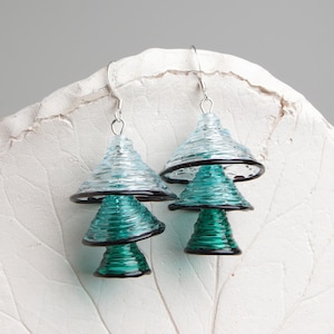 Light blue dangle earrings Aesthetic earrings Dark blue geometric earrings Fun unique earrings Blue earrings Glass bell handmade earrings