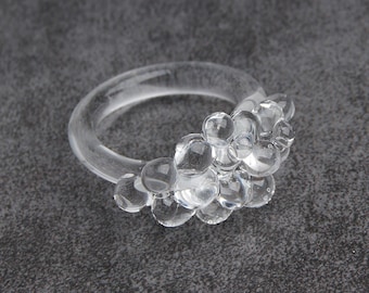 Clear glass ring Clear cocktail ring Glass cluster ring Clear ring Glass bubble ring Clear chunky ring Clear statement ring for women