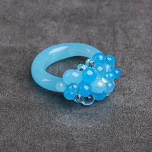 Sky blue glass ring Blue cocktail ring Murano glass ring Modern statement ring Unique ring Glass bubble ring Chunky rings for women