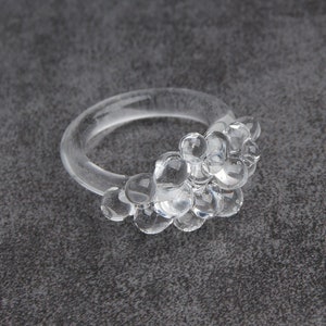 Clear glass ring Clear cocktail ring Glass cluster ring Clear ring Glass bubble ring Clear chunky ring Clear statement ring for women