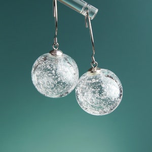 Clear bubble earrings • Glass sphere earrings dangle • Transparent drop earrings • Blown glass ball jewelry • Modern gift idea for her