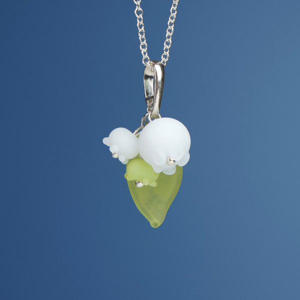 Delicate lily of the valley necklace • Whimsical green floral jewelry • Glass flower spring pendant