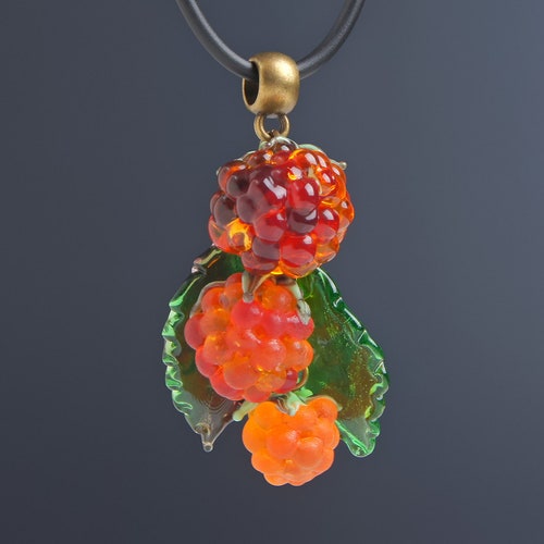 Blackberry Necklace Glass Berry Necklace Red Fruit Pendant Etsy