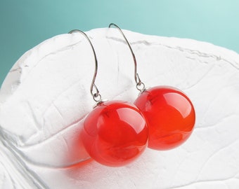 Red ball earrings Dangle Red glass sphere earrings Red bubble earrings Big lightweight earrings