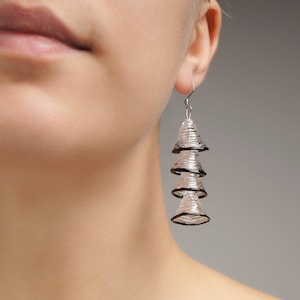 Clear glass earrings dangle • Long sculptural bell earrings handmade • Aesthetic geometric earrings • Blown glass jewelry gift for her