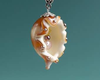 Glass Seashell Necklace Nautical Mermaid Necklace Yellow Ocean