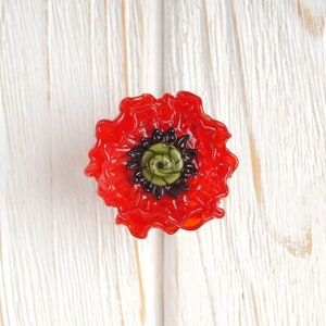 Red anemone ring, red flower ring, red cocktail ring, poppy flower ring, red statement ring, red ring, jewelry gift, gift for her