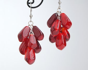 Pomegranate earrings Cute fruit earrings dangle Red berry earrings Pomegranate jewelry Glass fruit drop earrings Pomegranate seed earrings