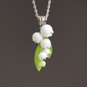 Lily of the valley necklace Spring necklace pendant Green nature necklace White flower necklace Lilly of the valley pendant Spring jewelry