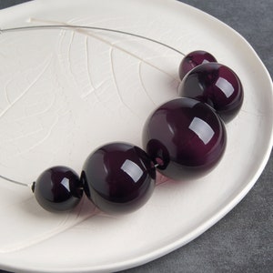 Black blown glass bubble bar necklace • Chunky beaded statement jewelry • Modern large bead bar