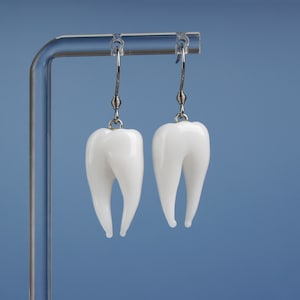 Funny tooth earrings • Quirky dental jewelry • White statement earrings • Gift for dentist • Dental assistant gift • Funny gift for her