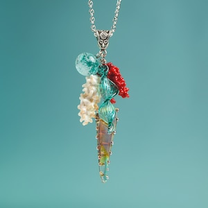 Glass coral necklace Teal ocean necklace Glass mermaid necklace Nautical necklace Ocean pendant Sea necklace for women Ocean jewelry