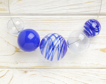 Big blue necklace Dark blue chunky necklace Glass bubble necklace Large bead necklace Glass ball necklace Bold statement necklace