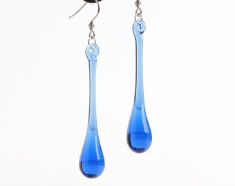 Dark blue teardrop earrings Cobalt blue dangle earrings Long deep blue tear drop earrings Elegant earrings Glass teardrop earrings