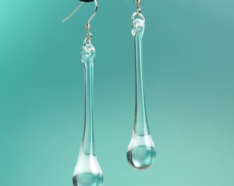 Long drop earrings Glass teardrop earrings Elegant earrings Clear glass earrings Transparent earrings Tear drop earrings Water drop earrings