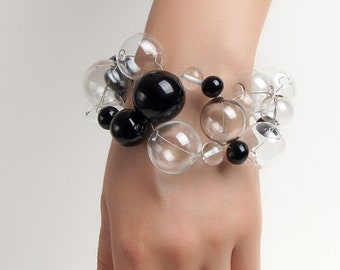 Black statement bracelet Glass bubble bracelet Black bracelet women Chunky bracelets for women Murano glass bracelet Chunky bead bracelet