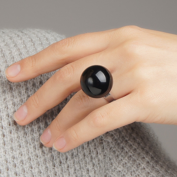 Bague boule noire, cadeau bague bulle de verre pour femme, bague boule creuse réglable au chalumeau