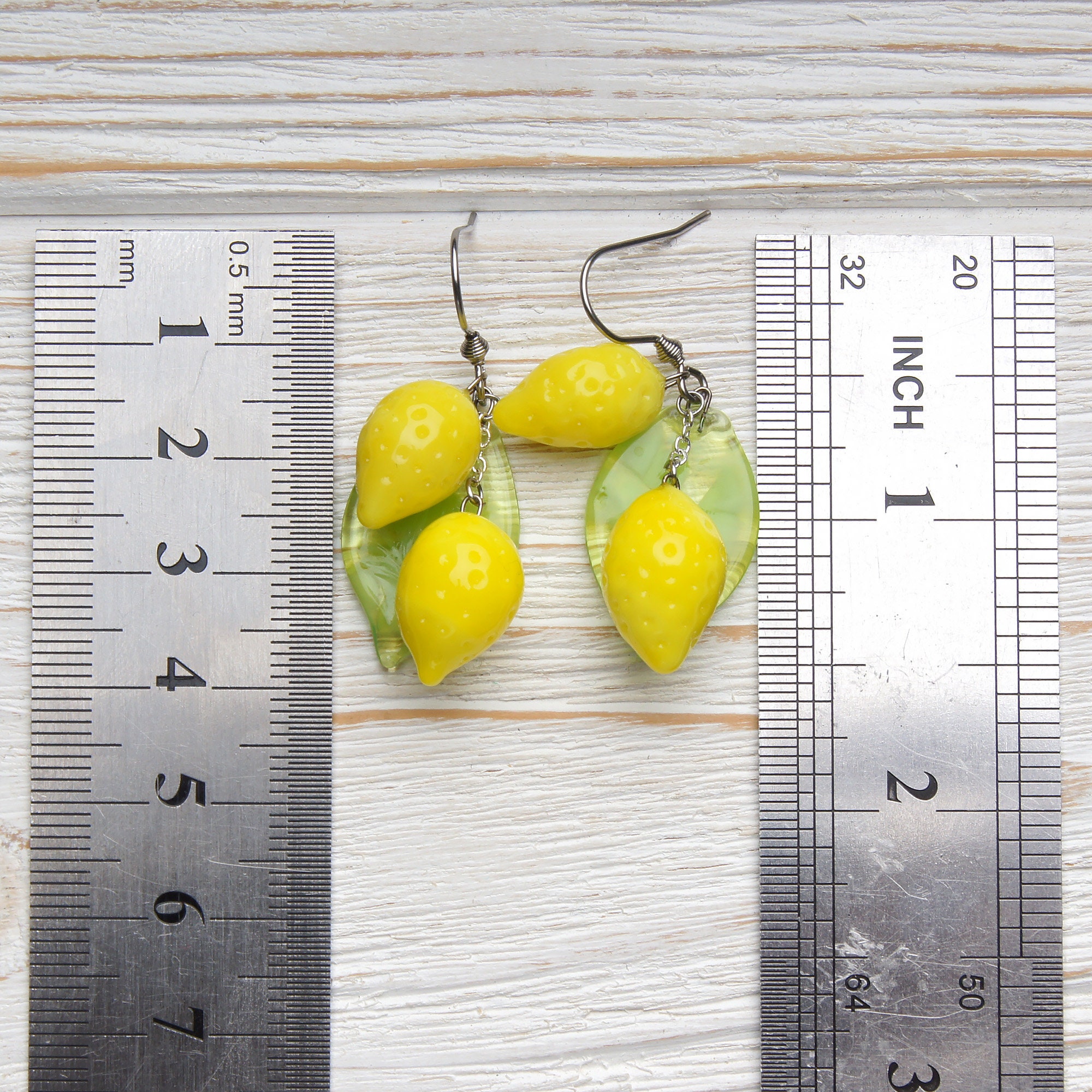 Lemon earrings Glass fruit earrings Citrus earrings Statement Etsy