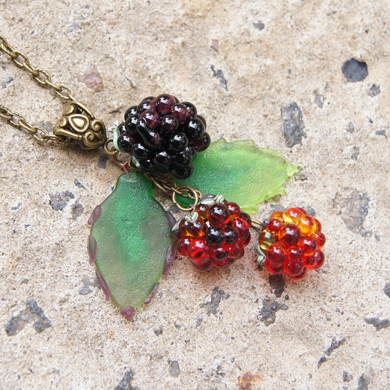 Blackberry necklace Glass berry necklace Red fruit pendant Etsy