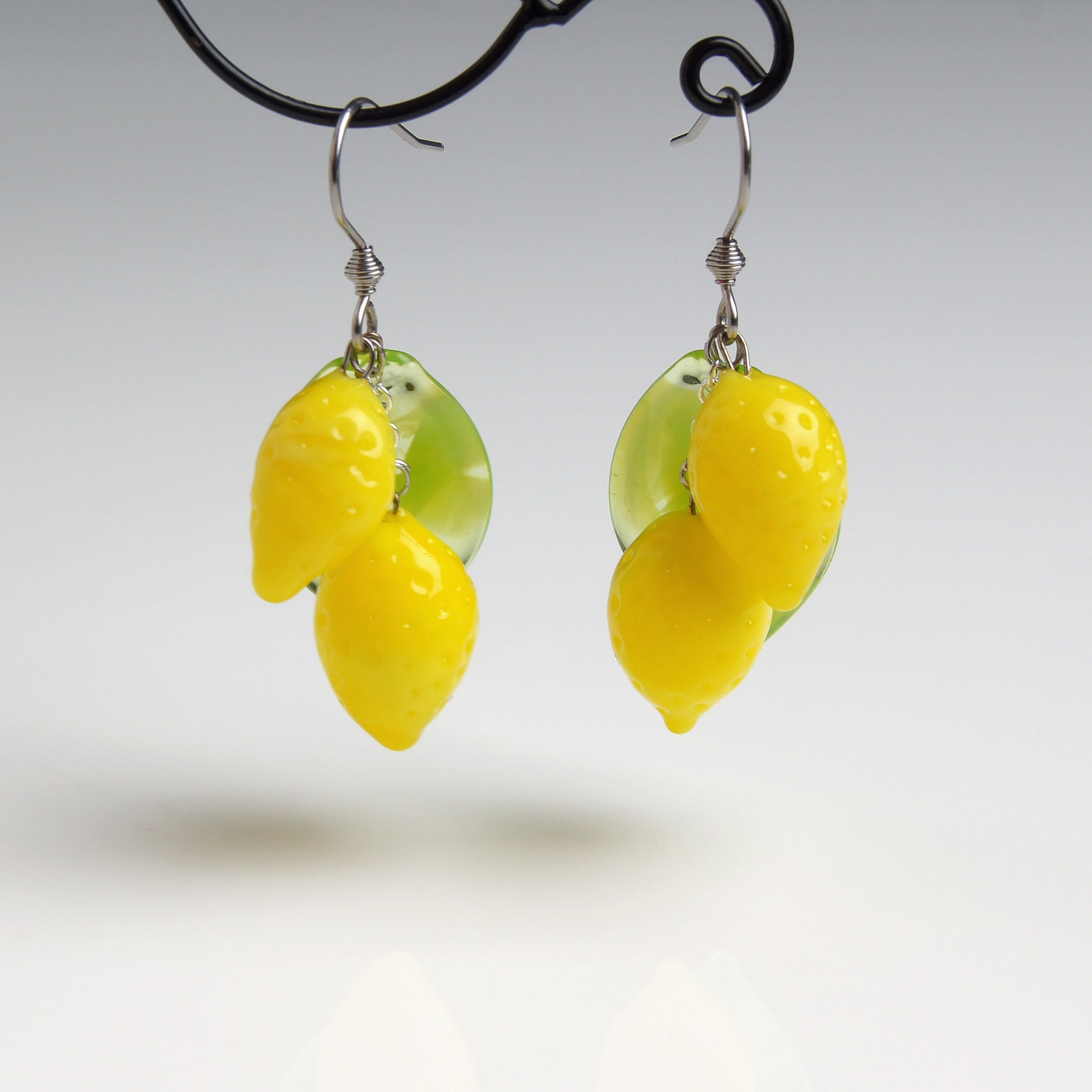 Lemon earrings Glass fruit earrings Citrus earrings Statement Etsy