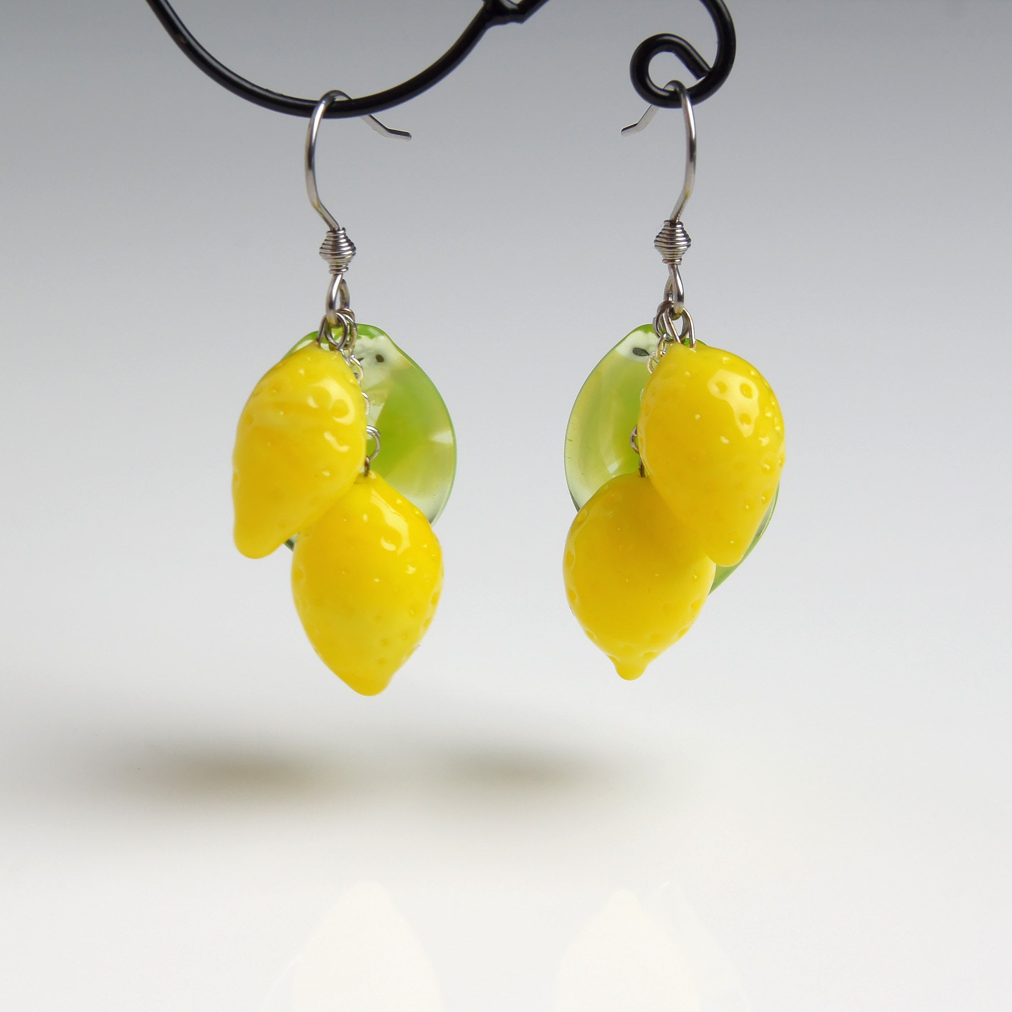 Lemon earrings Glass fruit earrings Citrus earrings Statement Etsy