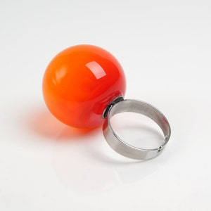 Bague boule rouge, bague bulle en verre tendance, bague rouge orange, bague boule creuse réglable au chalumeau transparent image 4