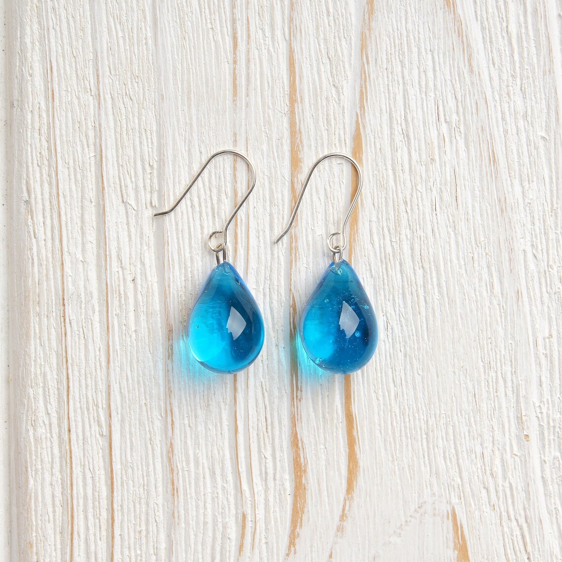 Small blue teardrop earrings Light blue drop earrings Bright Etsy