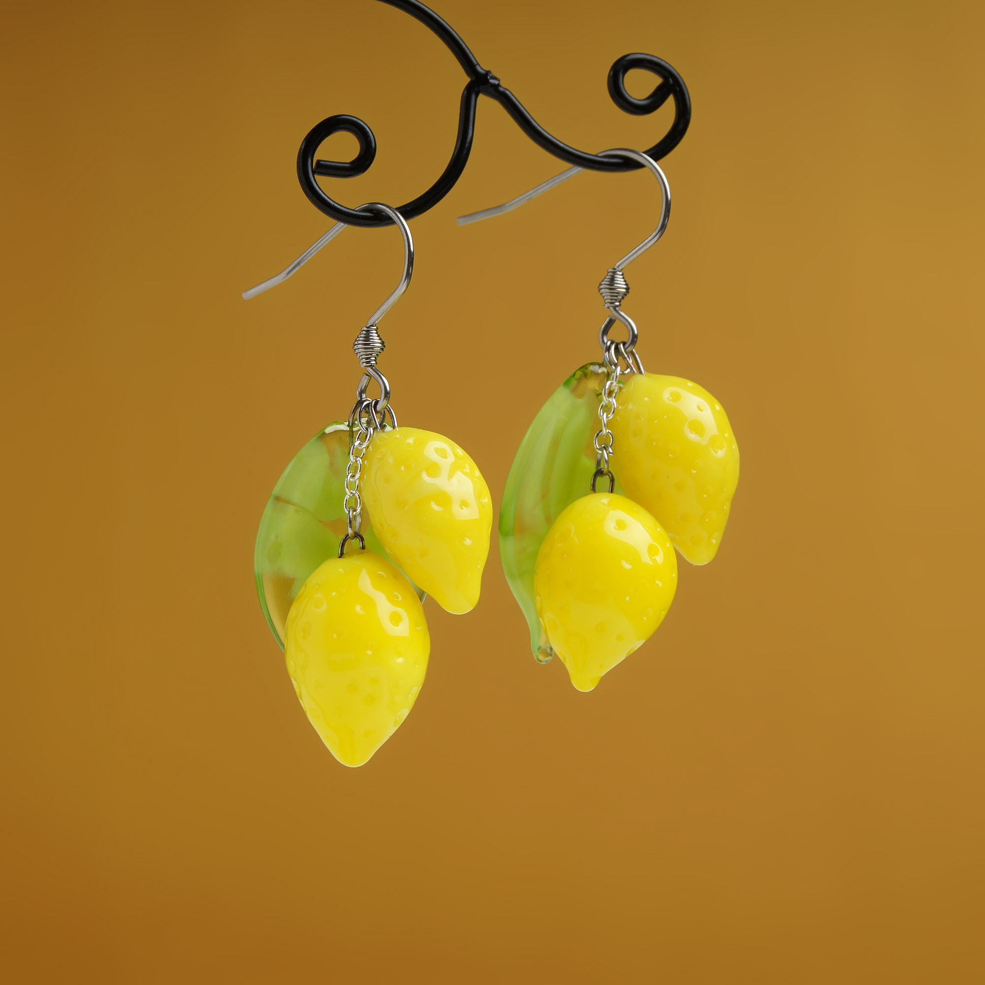 Lemon earrings Glass fruit earrings Citrus earrings Statement Etsy