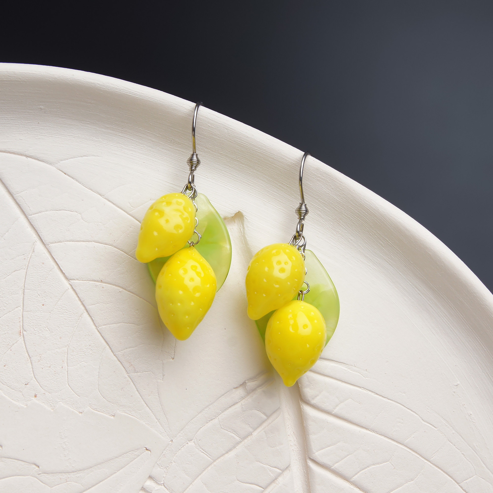 Lemon earrings Glass fruit earrings Citrus earrings Statement Etsy