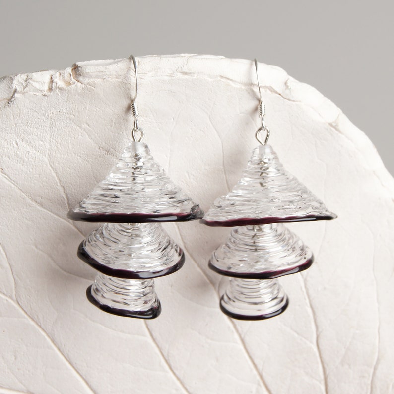 Clear glass earrings dangle Fun unique earrings Aesthetic earrings Clear geometric earrings Bell handmade earrings Clear statement earrings