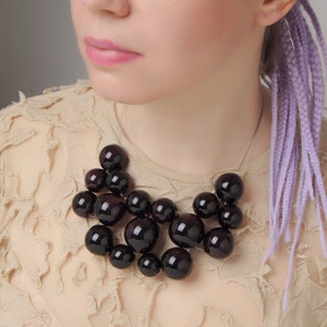 Black chunky necklace Black bib necklace Bold black beaded necklace Big bead necklace Glass bubble necklace Big black statement necklace