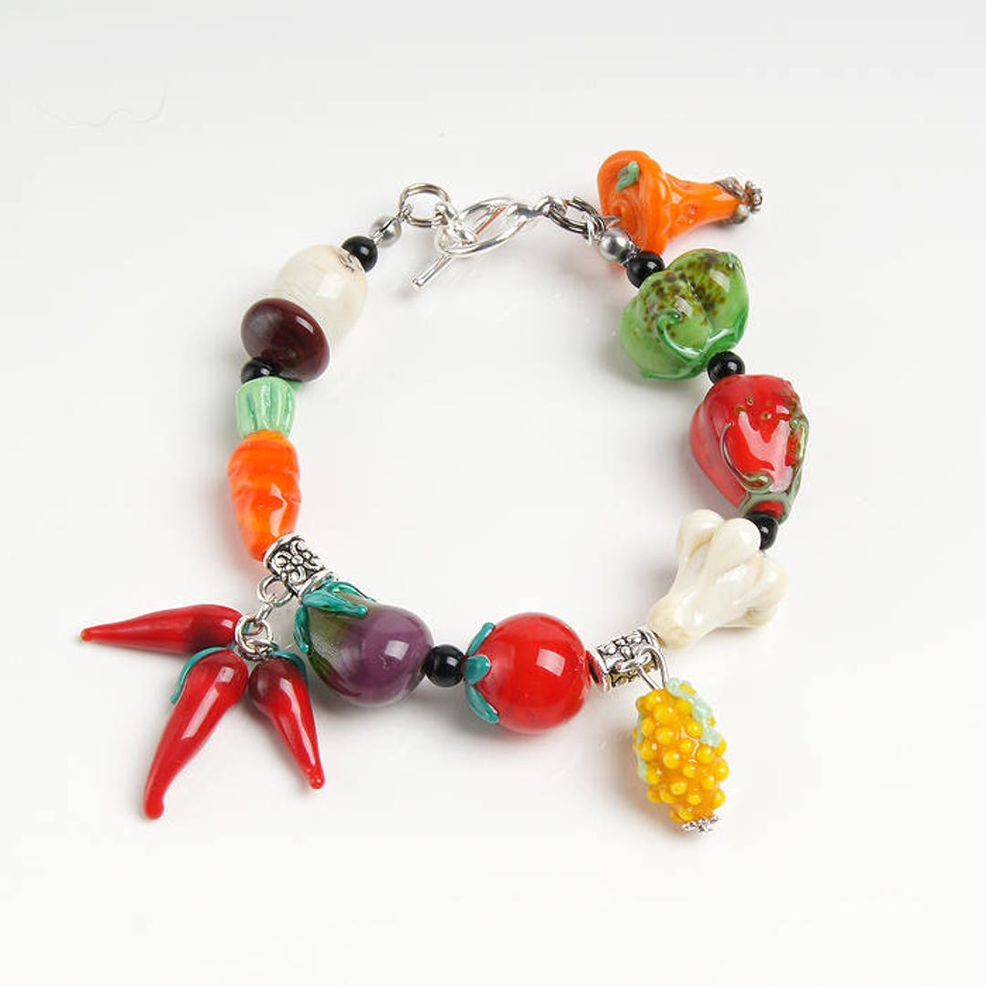 Vegan Bracelet Women Cute Charm Bracelet Glass Vegetable Bracelet