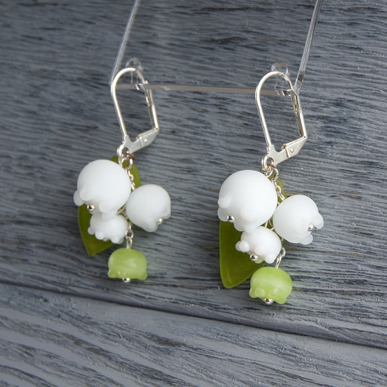 Lily of the valley earrings gift for her Glass white flower Etsy Lily of the valley earrings gift for her Glass white flower Etsy
