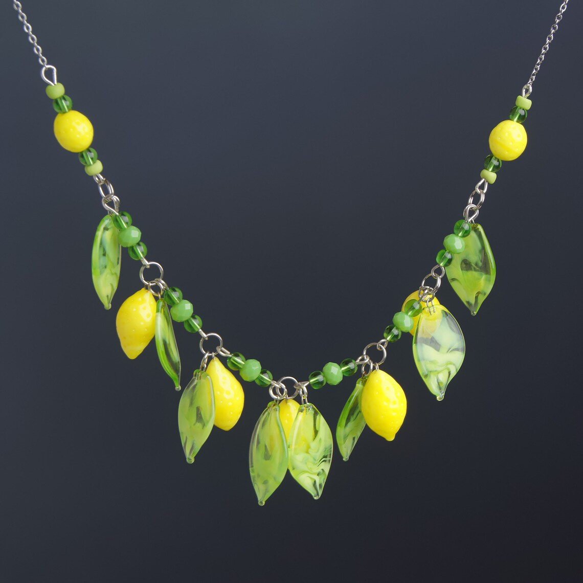 Lemon necklace Glass fruit necklace Citrus necklace Statement Etsy