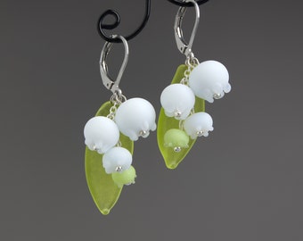 Lily of the valley earrings Spring earrings White flower earrings Green earrings Blossom earrings Spring jewelry Lilly of the valley jewelry