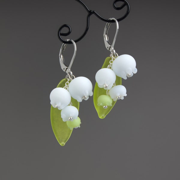 Lily of the valley earrings Spring earrings White flower earrings Green earrings Blossom earrings Spring jewelry Lilly of the valley jewelry