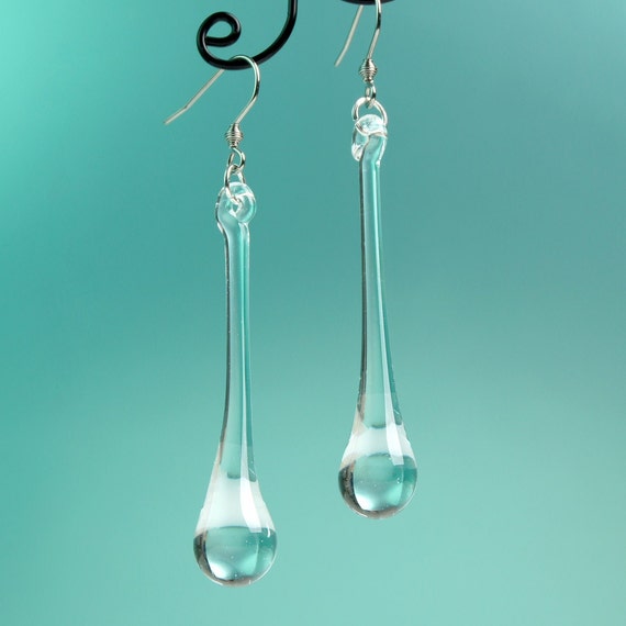 Long Drop Earrings Glass Teardrop Earrings Elegant Earrings Clear