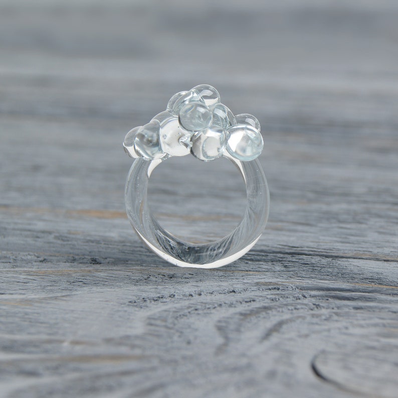 Clear Glass Ring Clear Cocktail Ring Glass Cluster Ring Clear Etsy