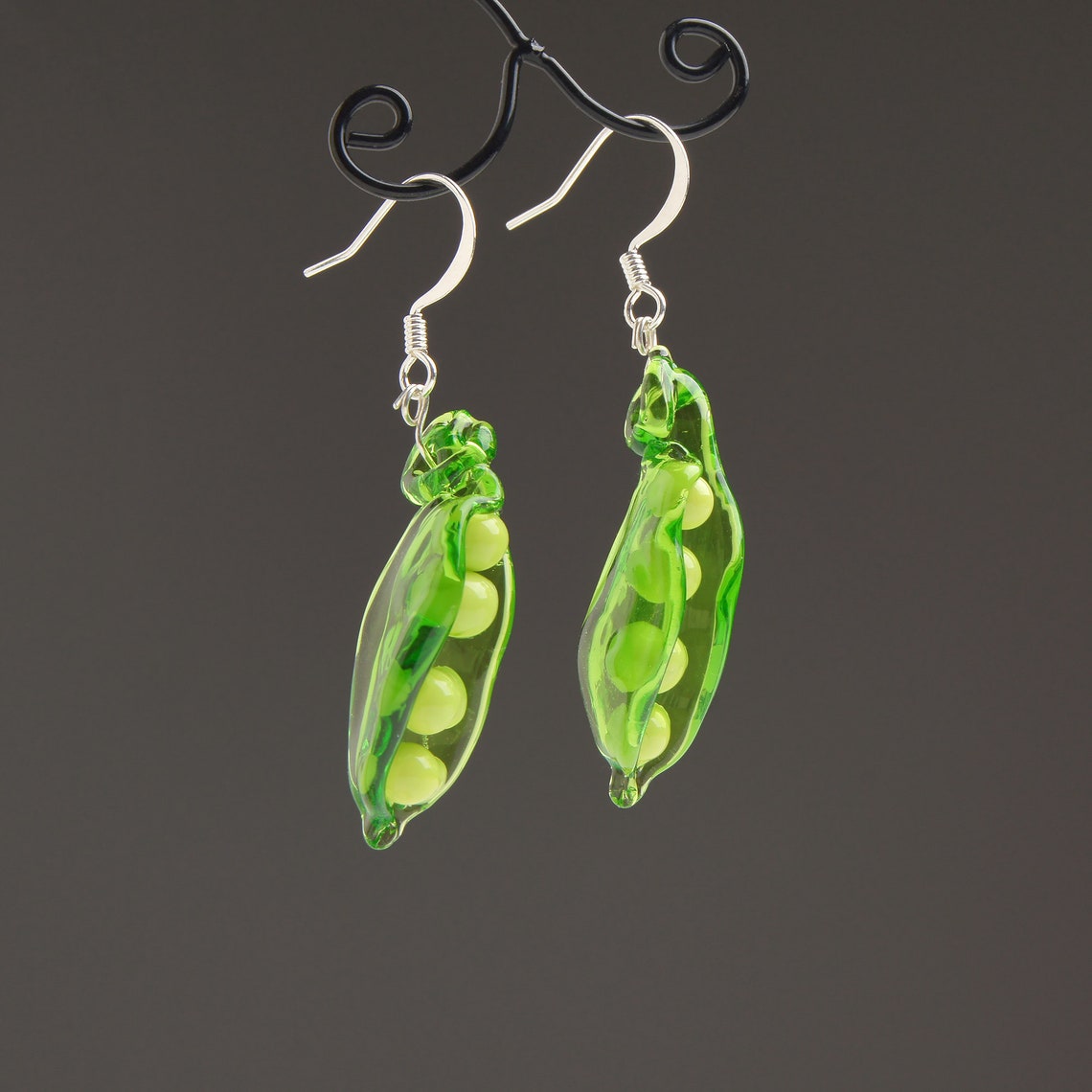 Green pea pod earrings Glass fruit earrings dangle Vegetable Etsy