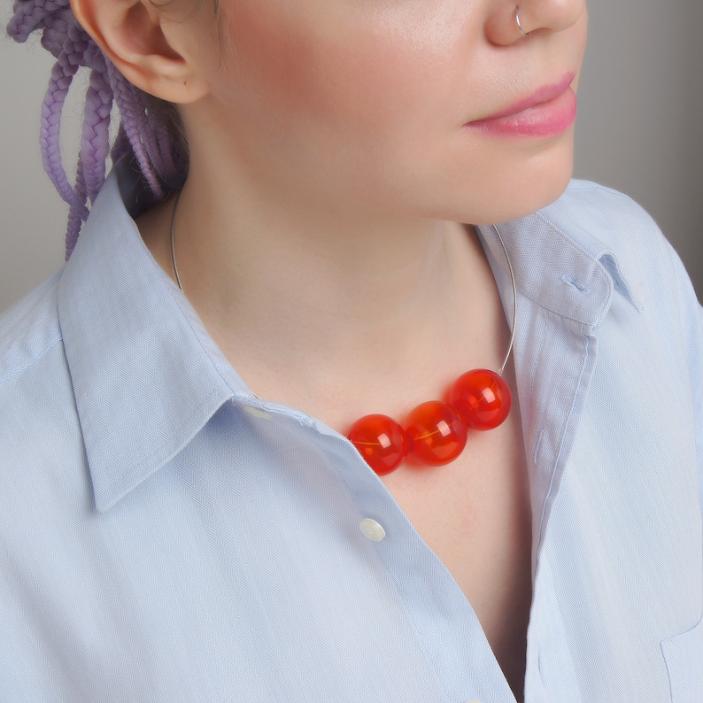Red Necklace Glass Bubble Necklace Glass Ball Necklace Bold Etsy