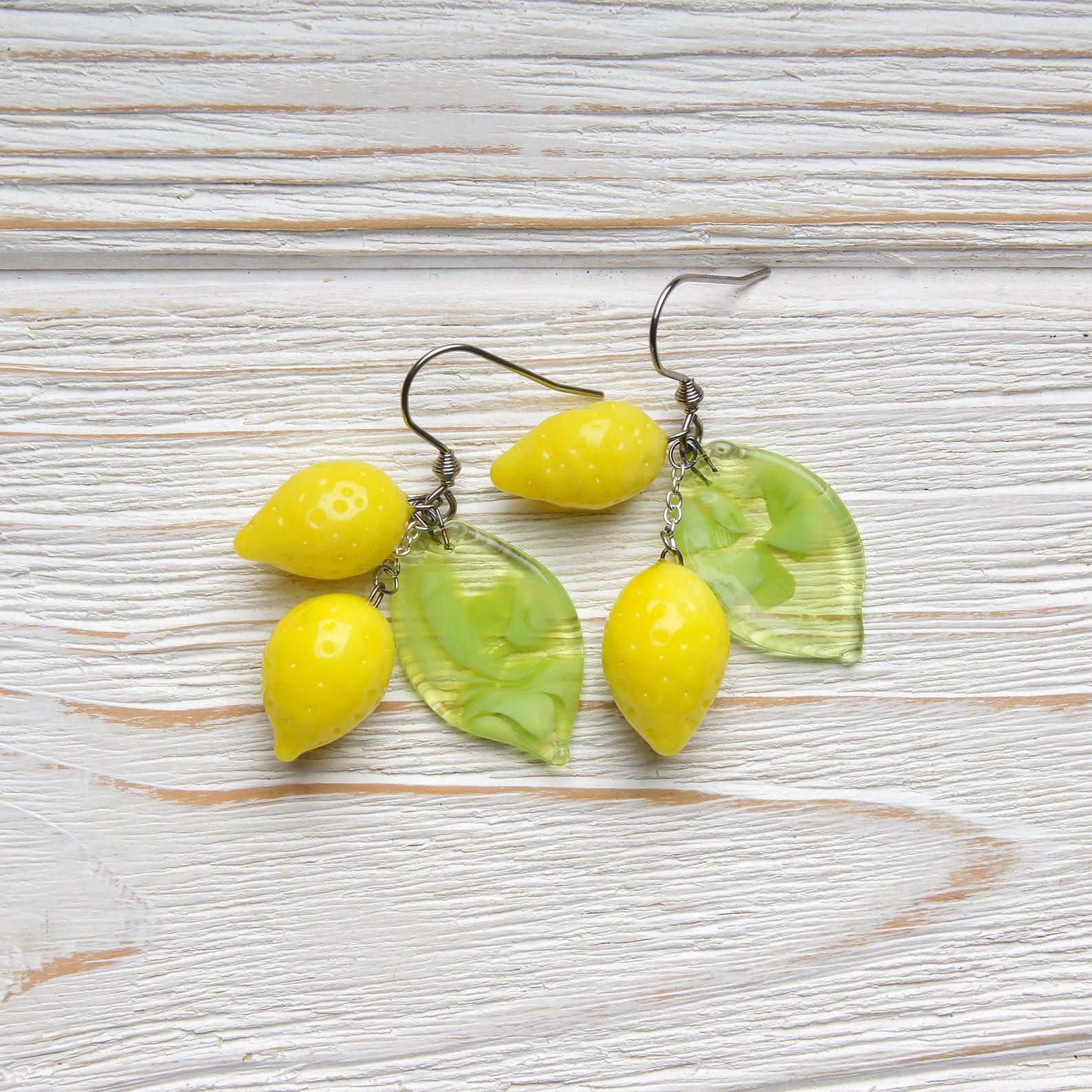 Lemon earrings Glass fruit earrings Citrus earrings Statement Etsy